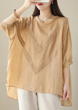 Load image into Gallery viewer, Khaki Patchwork Linen Shirt Oversized Low High Design Summer