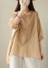 Load image into Gallery viewer, Khaki Patchwork Linen Shirt Oversized Low High Design Summer