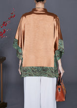 Load image into Gallery viewer, Khaki Patchwork Silk Shirt Top Mandarin Collar Batwing Sleeve