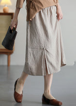 Load image into Gallery viewer, Khaki Pockets Patchwork Linen Skirt Elastic Waist Summer