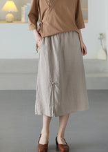 Load image into Gallery viewer, Khaki Pockets Patchwork Linen Skirt Elastic Waist Summer