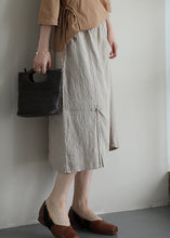 Load image into Gallery viewer, Khaki Pockets Patchwork Linen Skirt Elastic Waist Summer