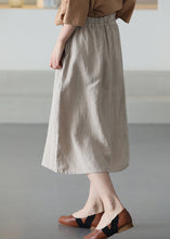 Load image into Gallery viewer, Khaki Pockets Patchwork Linen Skirt Elastic Waist Summer