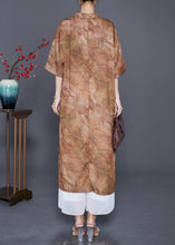 Load image into Gallery viewer, Khaki Print Linen Dress Chinese Button Side Open Summer