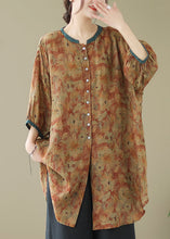 Load image into Gallery viewer, Khaki Print Linen Shirt Dresses O-Neck Oversized Lantern Sleeve