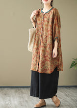 Load image into Gallery viewer, Khaki Print Linen Shirt Dresses O-Neck Oversized Lantern Sleeve