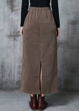 Load image into Gallery viewer, Khaki Silm Fit Corduroy Skirt Side Open Spring