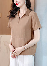 Load image into Gallery viewer, Khaki Versatile Cotton Shirt Top Peter Pan Collar Summer