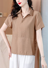 Load image into Gallery viewer, Khaki Versatile Cotton Shirt Top Peter Pan Collar Summer