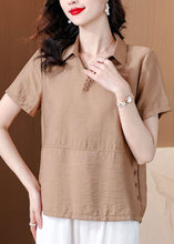 Load image into Gallery viewer, Khaki Versatile Cotton Shirt Top Peter Pan Collar Summer