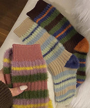 Load image into Gallery viewer, Korean Color Striped Contrasting Imitation Mink Furry Mid Calf Socks