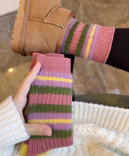 Load image into Gallery viewer, Korean Color Striped Contrasting Imitation Mink Furry Mid Calf Socks