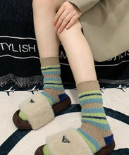 Load image into Gallery viewer, Korean Color Striped Contrasting Imitation Mink Furry Mid Calf Socks