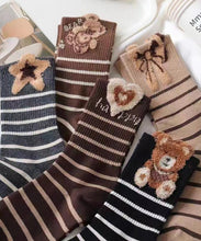 Load image into Gallery viewer, Korean Version Plush Teddy Bear Striped Pure Cotton Mid Calf Socks