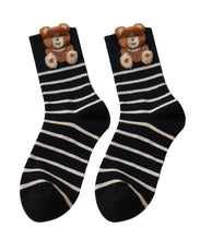 Load image into Gallery viewer, Korean Version Plush Teddy Bear Striped Pure Cotton Mid Calf Socks