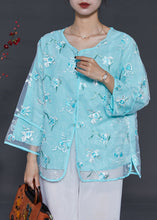 Load image into Gallery viewer, Lake Blue Organza Shirt Top Embroidered Summer