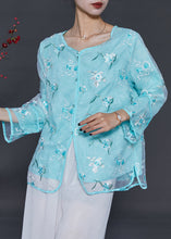 Load image into Gallery viewer, Lake Blue Organza Shirt Top Embroidered Summer