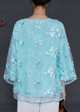 Load image into Gallery viewer, Lake Blue Organza Shirt Top Embroidered Summer