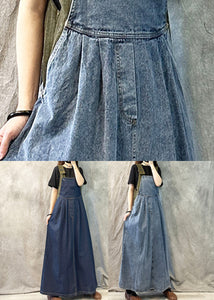 Light Blue Casual Loose Patchwork Suspender Denim Dress Spring