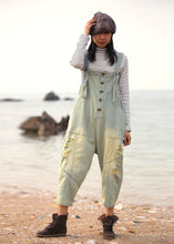 Load image into Gallery viewer, Light Blue Patchwork Cotton Loose Jumpsuit Ripped Spring