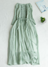 Load image into Gallery viewer, Light Green Patchwork Linen Dresses Ruffled Button Summer