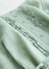 Load image into Gallery viewer, Light Green Patchwork Linen Dresses Ruffled Button Summer