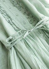 Load image into Gallery viewer, Light Green Patchwork Linen Dresses Ruffled Button Summer