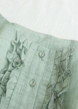 Load image into Gallery viewer, Light Green Patchwork Linen Dresses Ruffled Button Summer