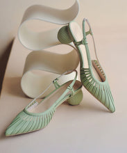 Load image into Gallery viewer, Light Green Pointed Toe Hollow Out Splicing Chunky Sandals