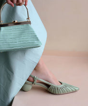 Load image into Gallery viewer, Light Green Pointed Toe Hollow Out Splicing Chunky Sandals