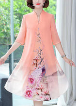 Load image into Gallery viewer, Light Orange Print Chiffon Dress Stand Collar Half Sleeve