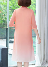 Load image into Gallery viewer, Light Orange Print Chiffon Dress Stand Collar Half Sleeve