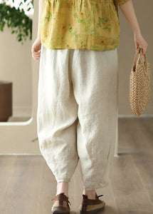 Linen Colour Elastic Waist Solid Linen Pants Summer