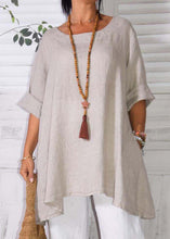 Load image into Gallery viewer, Loose Apricot O Neck Pockets Linen T Shirts Half Sleeve