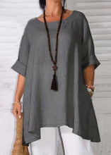 Load image into Gallery viewer, Loose Apricot O Neck Pockets Linen T Shirts Half Sleeve