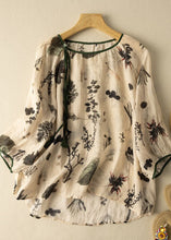 Load image into Gallery viewer, Loose Apricot O Neck Print Patchwork Cotton Shirt Tops Summer