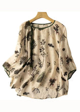 Load image into Gallery viewer, Loose Apricot O Neck Print Patchwork Cotton Shirt Tops Summer