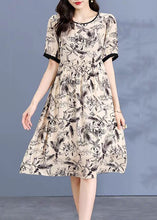 Load image into Gallery viewer, Loose Apricot O Neck Print Silk Dress Short Sleeve