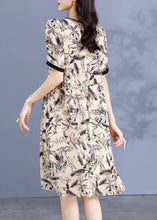 Load image into Gallery viewer, Loose Apricot O Neck Print Silk Dress Short Sleeve