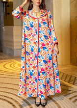 Load image into Gallery viewer, Loose Apricot Peter Pan Collar Print Cotton Maxi Dress Long Sleeve