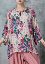 Load image into Gallery viewer, Loose Apricot Ruffled Print Linen Blouse Top Summer