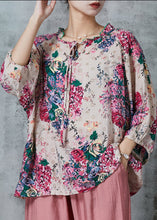 Load image into Gallery viewer, Loose Apricot Ruffled Print Linen Blouse Top Summer