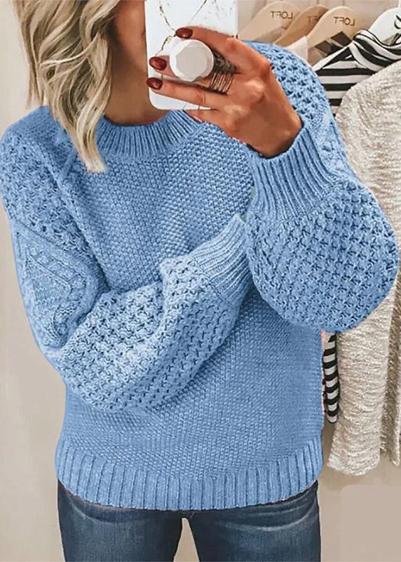 Loose Baby Blue O Neck Thick Knit Sweaters Fall