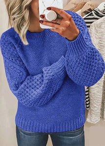 Loose Baby Blue O Neck Thick Knit Sweaters Fall