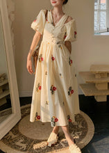 Load image into Gallery viewer, Loose Beige Embroidered False Two Pieces Cotton Dresses Summer