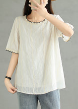 Load image into Gallery viewer, Loose Beige O Neck Embroidered Cotton T Shirt Summer