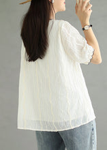 Load image into Gallery viewer, Loose Beige O Neck Embroidered Cotton T Shirt Summer