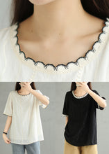 Load image into Gallery viewer, Loose Beige O Neck Embroidered Cotton T Shirt Summer