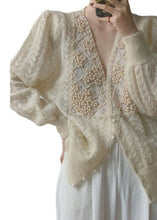 Load image into Gallery viewer, Loose Beige V Neck Pearl button thick Ma Hai mao Knit coat Long Sleeve