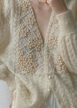 Load image into Gallery viewer, Loose Beige V Neck Pearl button thick Ma Hai mao Knit coat Long Sleeve